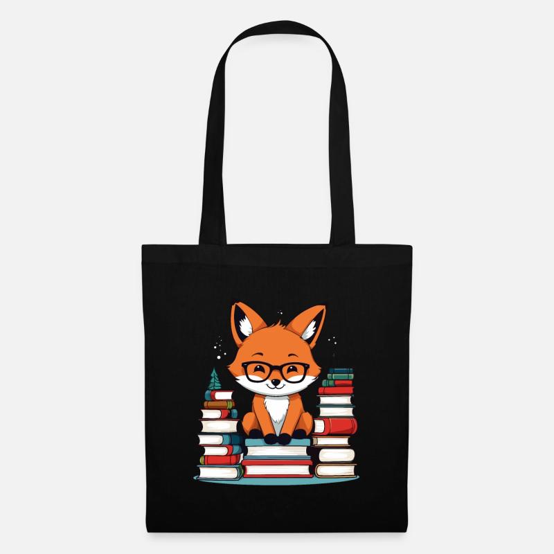 Niedlicher Buch Liebhaber Fuchs Mit Brille - Stoffbeutel - Schwarz