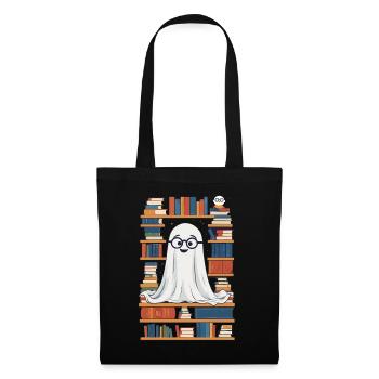Lustiges Buchliebhaber Stil Halloween Gespenst - Stoffbeutel - Schwarz - Vorne