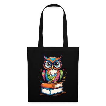 Mignon Livre Illustration Hiboux Amoureux - Sac en tissu - noir - Devant