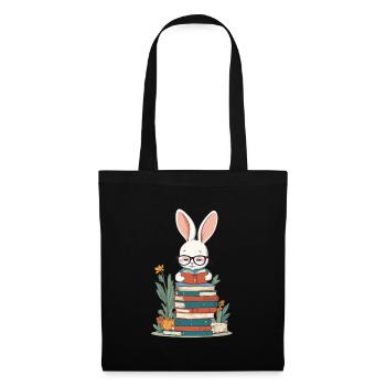 Lesender Hase Begeisterter Buchliebhaber Stil - Stoffbeutel - Schwarz - Vorne