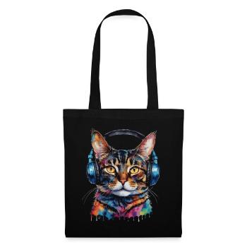 Casque de chat coloré drôle animal design imprimé - Sac en tissu - noir - Devant