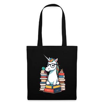 Einhorn Fantasie Geschichten Süßer Bücherwurm - Stoffbeutel - Schwarz - Vorne