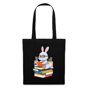 Lesender Hase Begeisterter Buchliebhaber - Stoffbeutel - Schwarz - Vorne