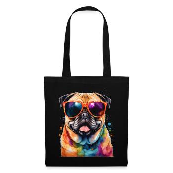 Pug Sunglasses Dog Colorful Funny Design Print - Tote Bag - black - Front