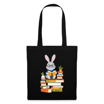 Lesender Hase Begeisterter Buchliebhaber - Stoffbeutel - Schwarz - Vorne