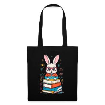 Lesender Hase Begeisterter Buchliebhaber Stil - Stoffbeutel - Schwarz - Vorne