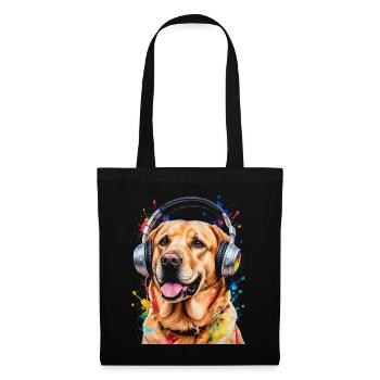 Labrador Retriever Kopfhörer Hund Tier Print - Stoffbeutel - Schwarz - Vorne