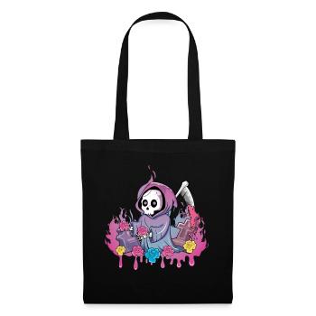 Grim Skelett Kawaii Okkult Satanisch Pastell Gothic - Stoffbeutel - Schwarz - Vorne