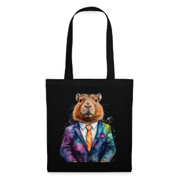 Capybara Anzug Capy Bunt Tier Design Print - Stoffbeutel - Schwarz - Vorne