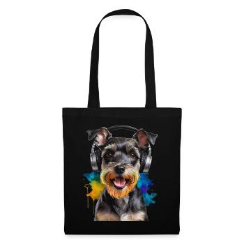 Zwergschnauzer Kopfhörer Hund Lustig Design Print - Stoffbeutel - Schwarz - Vorne
