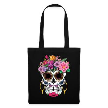 Skelett Muertos Tag Des Toten Halloween Blumen - Stoffbeutel - Schwarz - Vorne