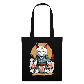 Samurai Katze Japanisches Kunstwerk Anime Design - Stoffbeutel - Schwarz - Vorne