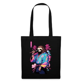 Samurai Sloth Aesthetic Vaporwave Style Art - Tote Bag - black - Front