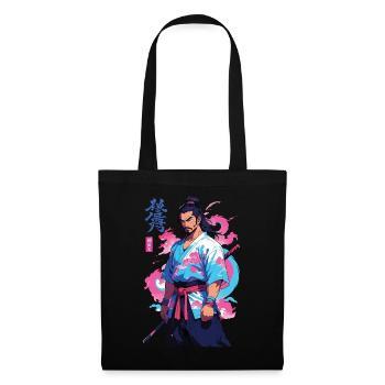 Aesthetic Vaporwave Stil Samurai und Anime Kunst - Stoffbeutel - Schwarz - Vorne