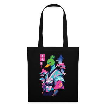 Samurai Ente Im Aesthetic Vaporwave Stil - Stoffbeutel - Schwarz - Vorne