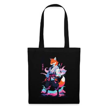 Kitsune Samurai Fuchs Aesthetic Vaporwave Stil - Stoffbeutel - Schwarz - Vorne