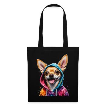 Chihuahua Hoodie Hund Bunt Lustig Tier Print - Stoffbeutel - Schwarz - Vorne