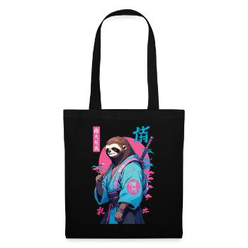 Samurai Faultier Aesthetic Vaporwave Stil - Stoffbeutel - Schwarz - Vorne