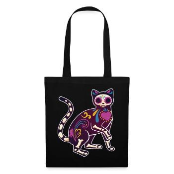 Chat Floral Squelette Muertos Jour Des Morts Halloween - Sac en tissu - noir - Devant