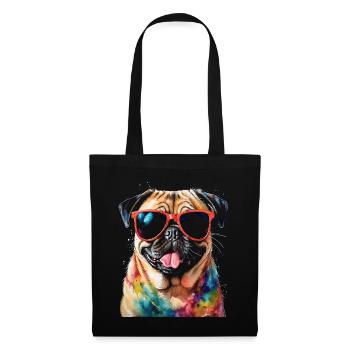 Pug Sunglasses Dog Colorful Funny Design Print - Tote Bag - black - Front