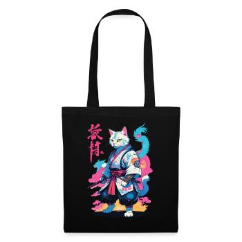 Samurai Katze Vaporwave Aesthetic Japan Kunst - Stoffbeutel - Schwarz - Vorne