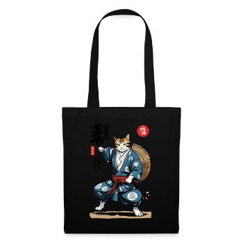 Samurai Katze Vintage Ukiyo-E Asiatischer Stil - Stoffbeutel - Schwarz - Vorne