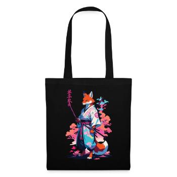 Kitsune Samurai Fuchs Aesthetic Vaporwave Stil - Stoffbeutel - Schwarz - Vorne