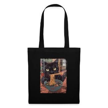 Aesthetic Ramen Katzen Vintage Kawaii Japanisch - Stoffbeutel - Schwarz - Vorne