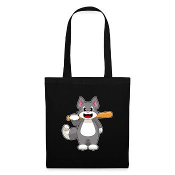 Katze Baseball Baseballschläger - Stoffbeutel - Schwarz - Vorne