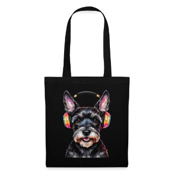 Zwergschnauzer Kopfhörer Hund Lustig Design Print - Stoffbeutel - Schwarz - Vorne