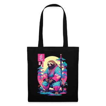 Samurai Faultier im Aesthetic Vaporwave Stil - Stoffbeutel - Schwarz - Vorne