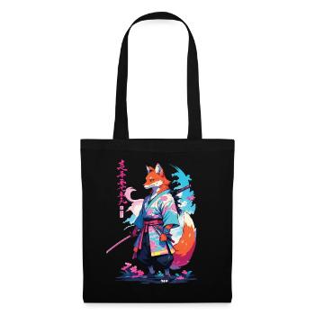 Kitsune Samurai Fuchs Aesthetic Vaporwave Stil - Stoffbeutel - Schwarz - Vorne