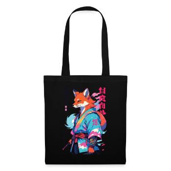 Kitsune Samurai Fuchs Aesthetic Vaporwave Stil - Stoffbeutel - Schwarz - Vorne