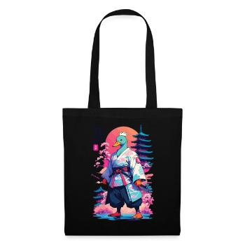 Samurai Ente im Aesthetic Vaporwave Stil - Stoffbeutel - Schwarz - Vorne