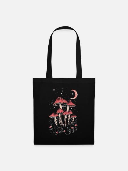 Goblincore Cottagecore Fairycore Pilz Mondphasen - Stoffbeutel - Schwarz