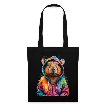 Capybara Hoodie Capy Bunt Tier Design Print - Stoffbeutel - Schwarz - Vorne