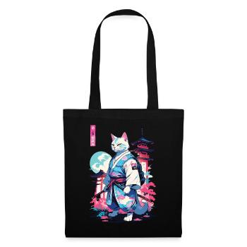 Samurai Katze Vaporwave Aesthetic Japan Style - Stoffbeutel - Schwarz - Vorne