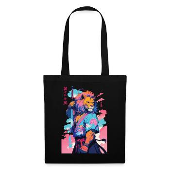 Samurai Löwe Aesthetic Vaporwave Stil - Stoffbeutel - Schwarz - Vorne