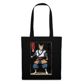 Samurai Katze Vintage Ukiyo-E Japanischer Samurai - Stoffbeutel - Schwarz - Vorne