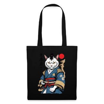 Samurai Cat Vintage Ukiyo-E Aesthetic Japan - Tote Bag - black - Front