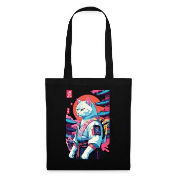 Samurai Katze Vaporwave Aesthetic Japan Kunst - Stoffbeutel - Schwarz - Vorne