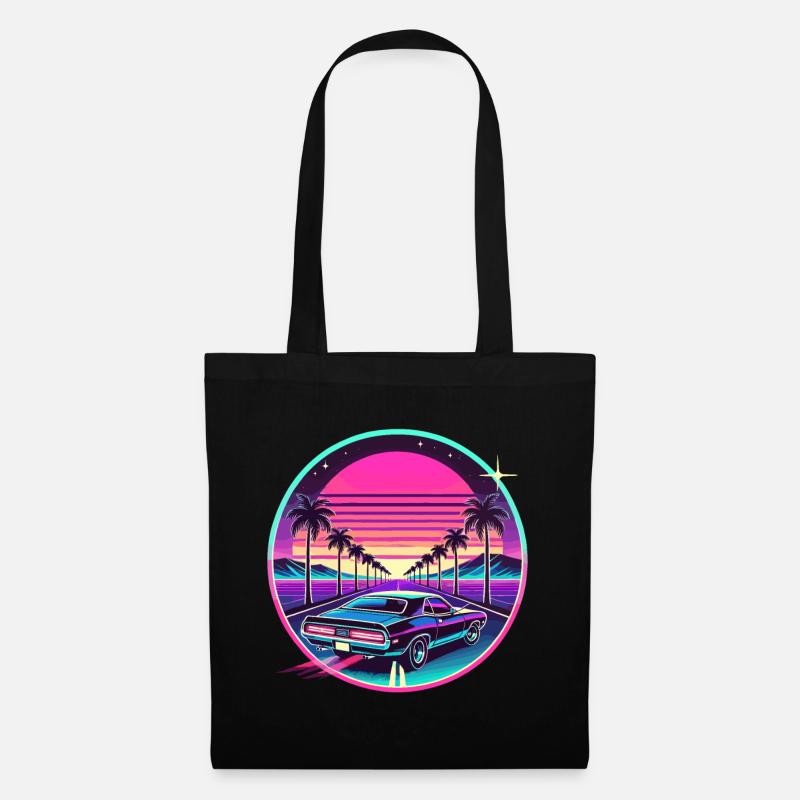 Retro Sunset Car Drive Vaporwave Ästhetisches Design - Stoffbeutel - Schwarz