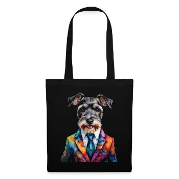 Zwergschnauzer Anzug Hund Lustig Tier Design Print - Stoffbeutel - Schwarz - Vorne