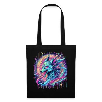 Psychedelische Fuchs Kopf Goa Kunst - Stoffbeutel - Schwarz - Vorne