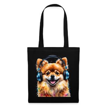 Pomeranian Pomeranian Headphones Dog Print - Tote Bag - black - Front