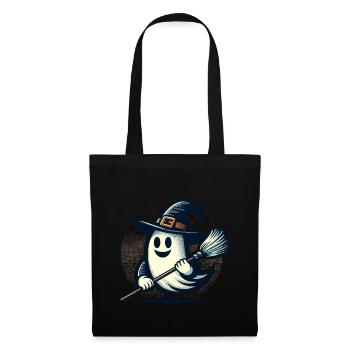 funny Halloween witch ghost with witch broom - Tote Bag - black - Front