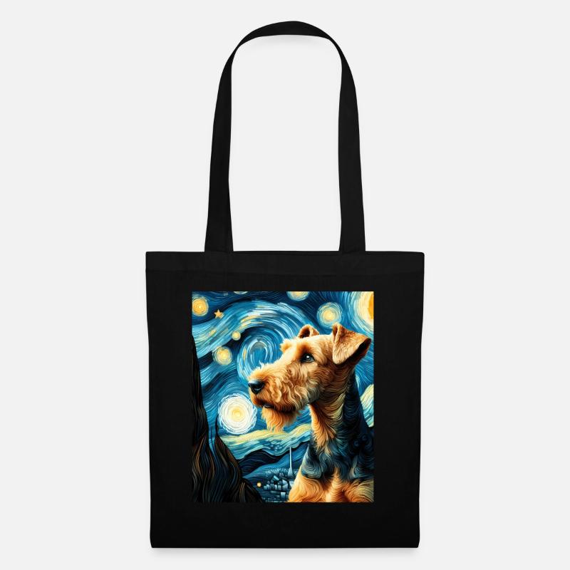 Airedale Terrier Hund Sternennacht Gemälde - Stoffbeutel - Schwarz