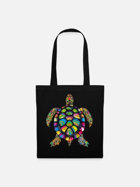 Schildkröte Bunt Popart Reptil Süße Schildkröten - Stoffbeutel - Schwarz