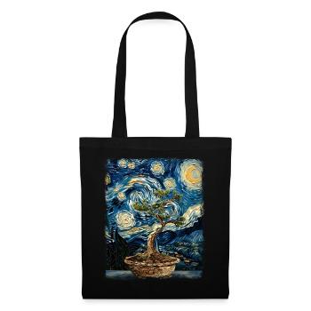 Bonsaï Arbre Zen Japonais Nuit Étoilée Peinture - Sac en tissu - noir - Devant