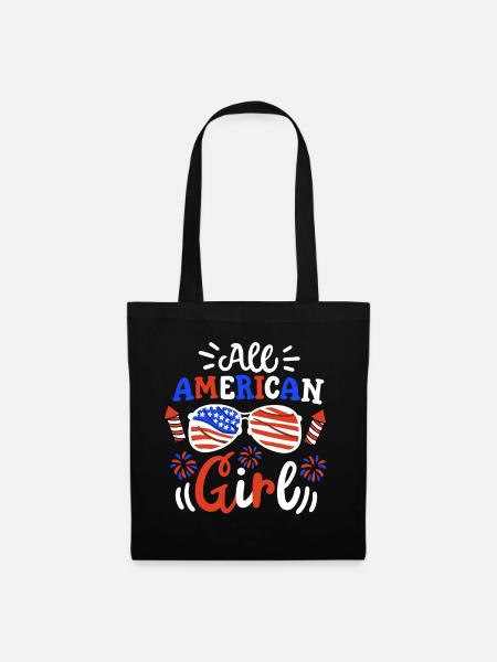 Amerika Girl Flagge 4. Juli - Stoffbeutel - Schwarz